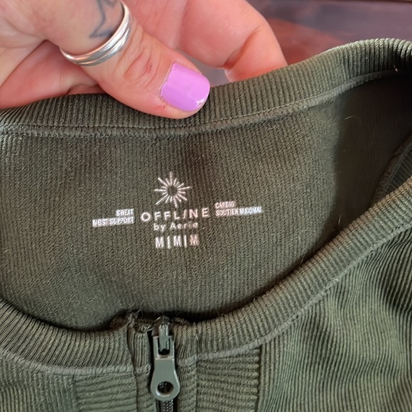 Aerie  Offline Forest green zipper crop sports bra, size medium - Picture 3 of 3